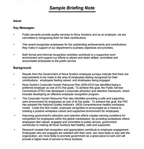 briefing note samples   ms word