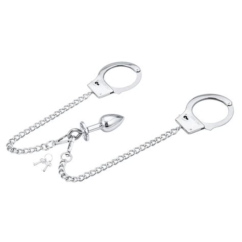 Dutrieux Bdsm Bondage Stainless Steel Handcuffs With Anal Plugs Fetish