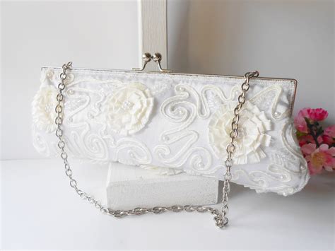 vintage white clutch purse  floral trim bridal clutch etsy