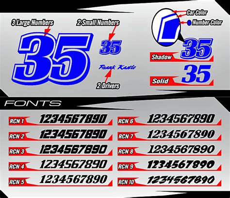 cage graphix race car graphics race car numbers  color numbers