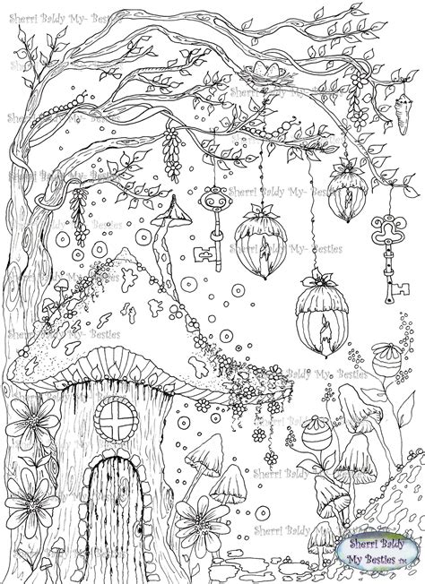 fairy house coloring pages  adults jacinna mon