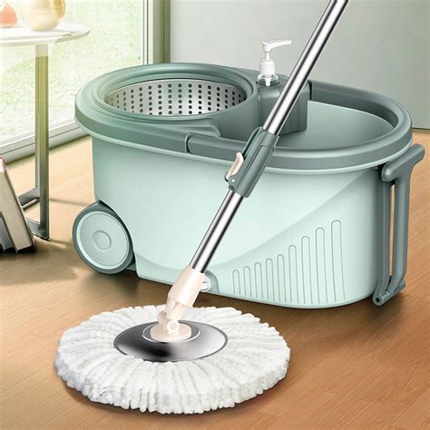 tebru  rotating spin mop microfiber mop head bucket dry wet floor