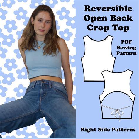 reversible open  crop top sewing pattern uk size  etsy