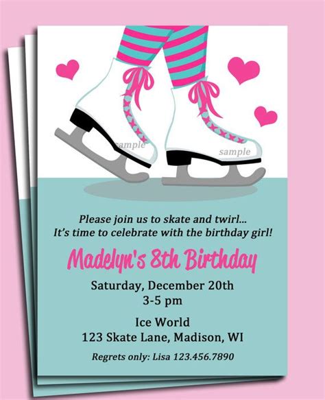 ice skating invitation printable  printed   shipping etsy