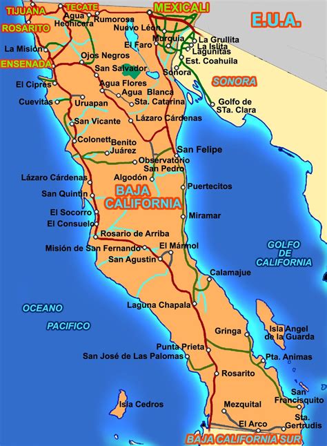 baja california vector color map map  cities   baja baja california norte map