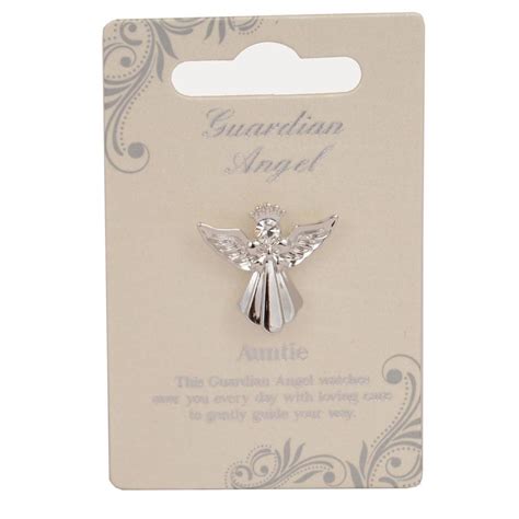 auntie guardian angel silver coloured angel pin with gem stone angel