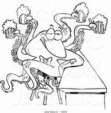 Octopus Vector Cartoon Bartender Outline Beer Coloring Ron Leishman Serving Royalty sketch template