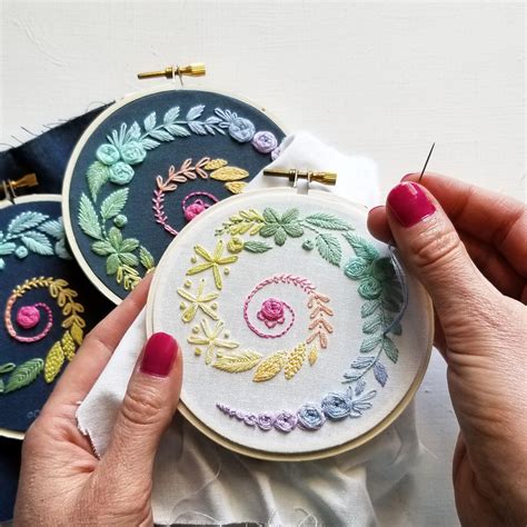 spiral sampler beginner embroidery pattern  jessica long embroidery