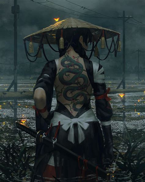 female ninja character digital wallpaper warrior fantasy art samurai sword hd wallpaper in
