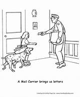 Labor Coloring Pages Carrier Mail Activities Sheets Printables Letter Back Jobs Holiday Postal Postman Worker Printable Honkingdonkey Go Working People sketch template