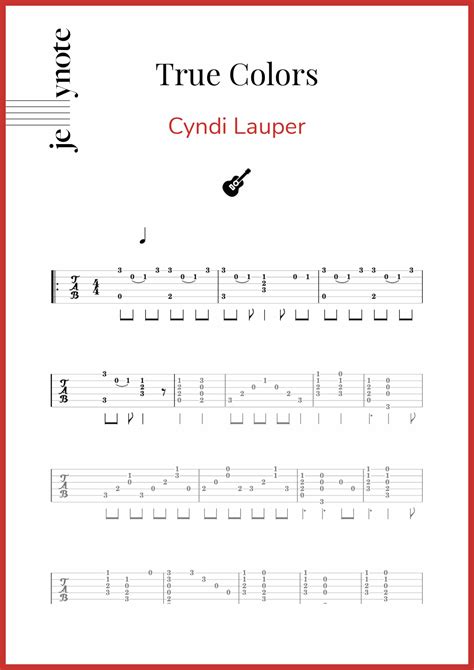 cyndi lauper true colors guitar tablature and notes
