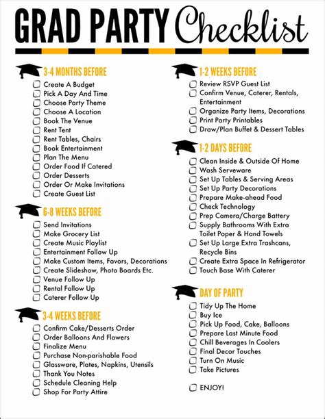 party plan checklist template   graduation party planning graduation party checklist