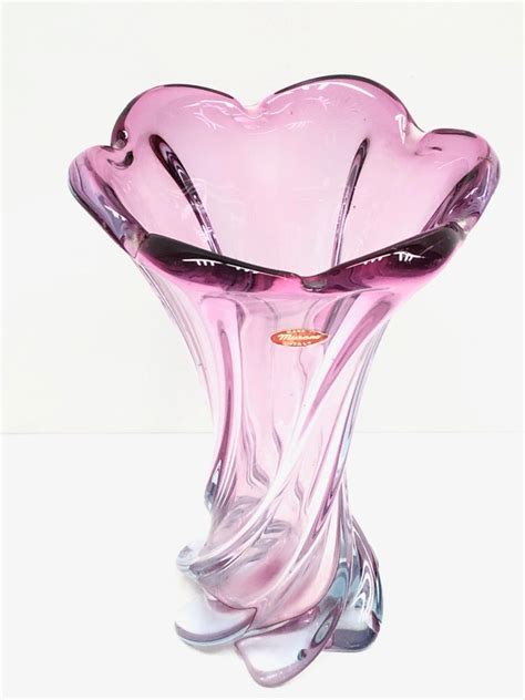 Beautiful Purple And Clear Glass Murano Venetian Vase Italy 1960s At