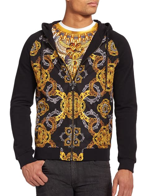 lyst versace jeans baroque print hoodie in black for men
