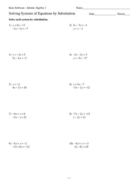 systems  equations substitution worksheet
