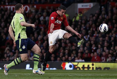 robin van persie goal video manchester united  scores incredible volley  aston