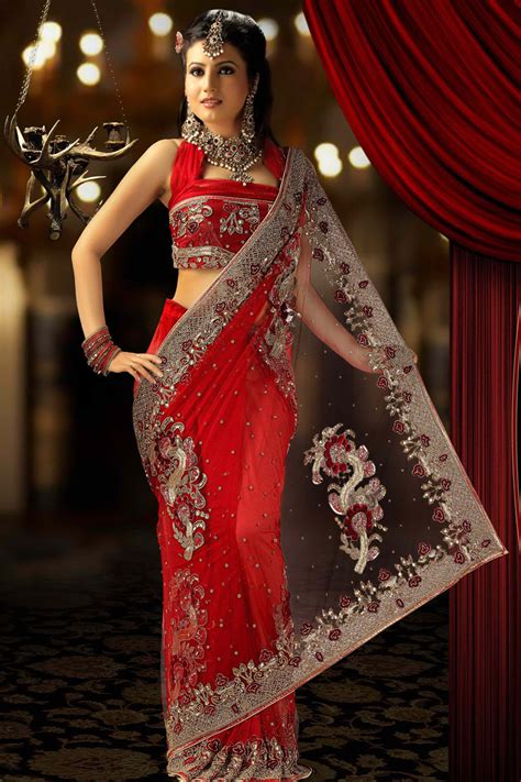 Red Net Saree For Wedding Wear And Party Wear Designer Indian Outfits