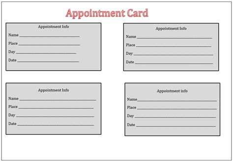 appointment card template card templates  appointment