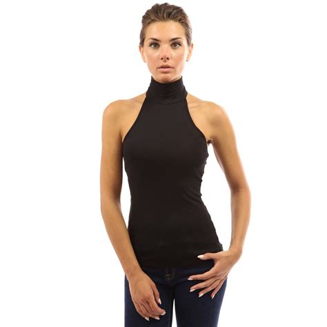 womens sexy open back sleeveless turtleneck halter blouse shirt top