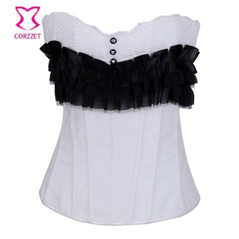 ruffle black mesh white bustier top strapless gothic bridal corset