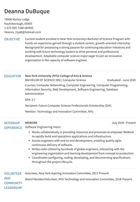internship resume  resumecom