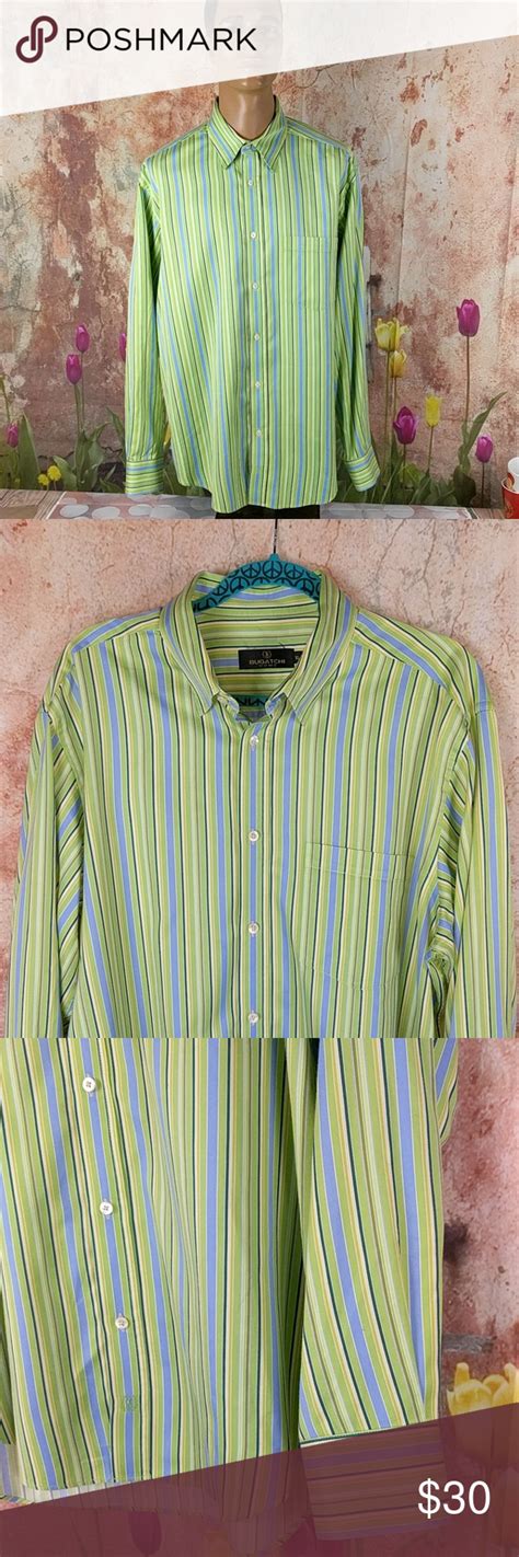 bugatchi shirt blue green pinstripe xl excellent shirts blue