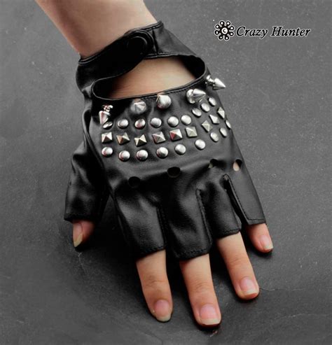 cool womens girl s spike rivet punk rock fingerless leather gloves