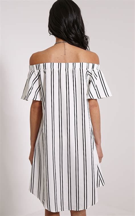 lexi white stripe bardot mini dress dresses prettylittlething