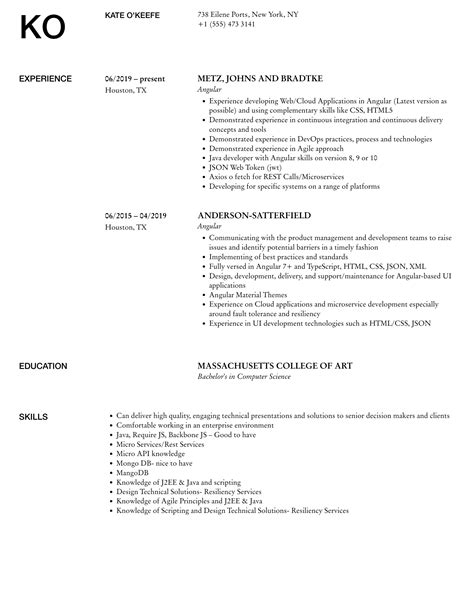 angular resume samples velvet jobs