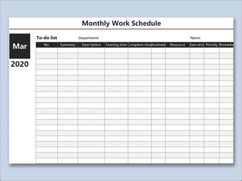 monthly employee schedule template  calendar template