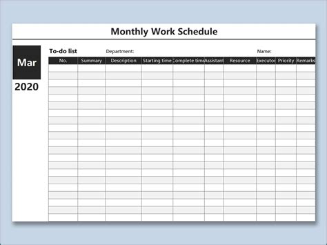 Free Printable Monthly Work Schedule Template Printable Templates