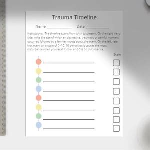 trauma timeline worksheet therapy counselling etsy