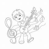 Outline Boy Coloring Guitar Playing Music Cartoon Kids Royalty Drawing sketch template