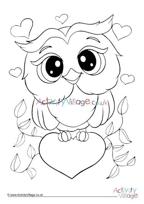 owl valentine colouring page