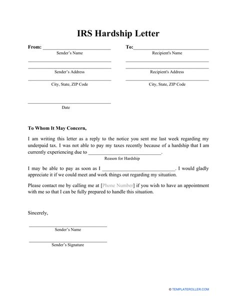 irs hardship letter template fill  sign