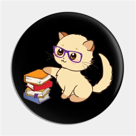 cat book nerd reader with glasses cute reading reading pin