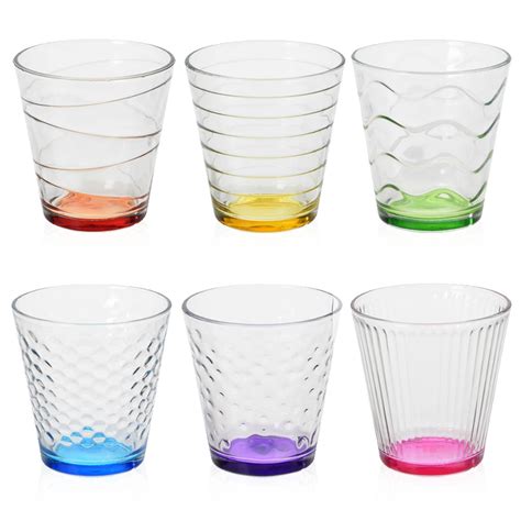 6 x 250ml stylish coloured base drinking glasses set modern design cups