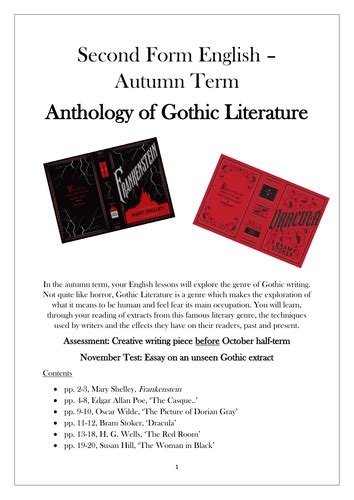anthology  gothic writing ks english literature teaching