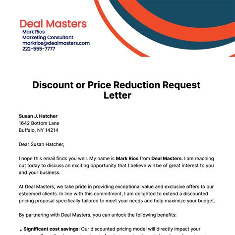 discount  price reduction request letter template edit