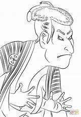Kabuki Coloring Sharaku Toshusai Otani Actor Pages Drawing sketch template