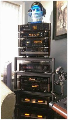 stack  stereo equipment sitting  top   table