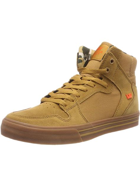 supra supra vaider mens fashion leather sneakers high top suede canvas skate shoes tan