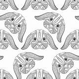 Coloring Rabbit Boho Outlines Hare Seamless Ethnic Pattern Style sketch template
