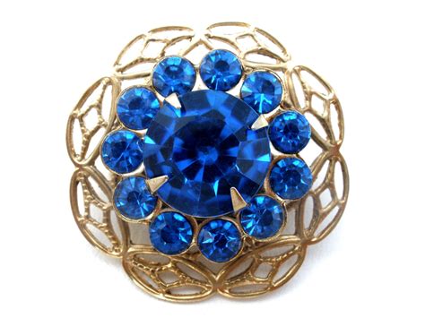 sapphire blue rhinestone brooch pin vintage the jewelry lady s store