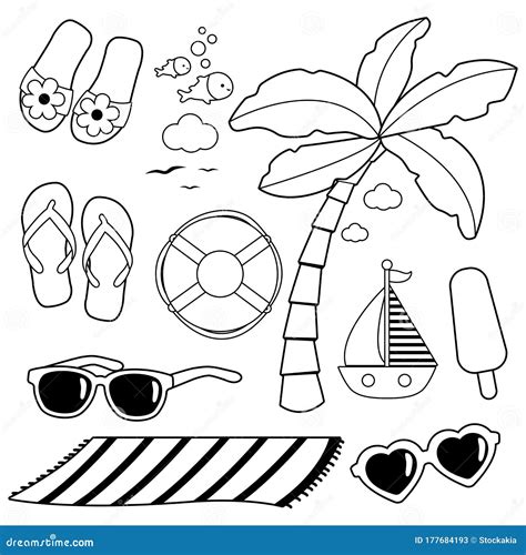 summer theme beach vacation design elements vector black  white
