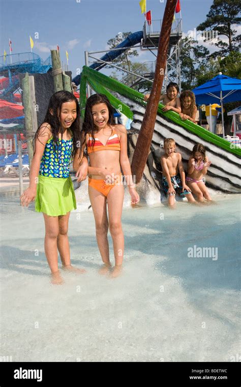 girls  water park  summer stock photo alamy