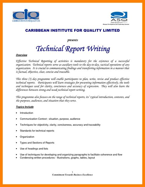 technical report writing examples    write  good technical