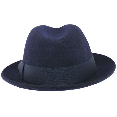 navy blue trilby hat  crown wool felt