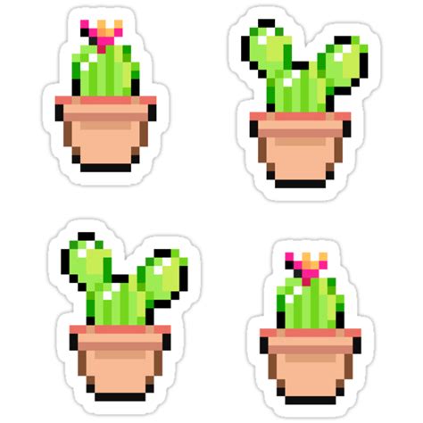 Pixel Cactus Stickers Stickers By Tontoh Redbubble