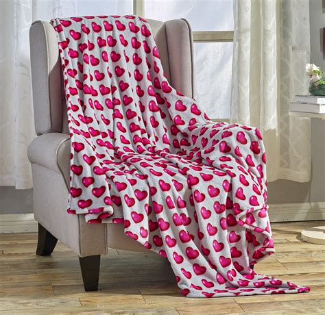 red valentines throw blanket pink  red hearts soft fleece